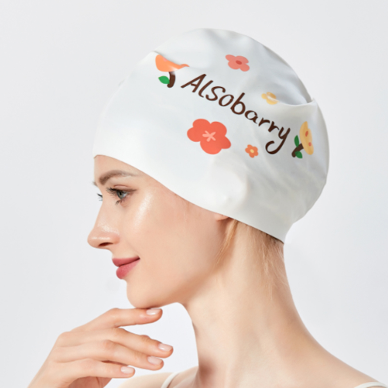 Fashion Silicone Swimming Cap Woman Waterproof Long Hair Special without Le Head Large Number of ear Specialties Increase printed swimming gear