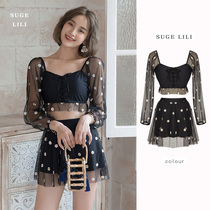 Swimsuit female split belly Korean skinny skirt sexy high waist conservative three-piece hot spring resort swimsuit