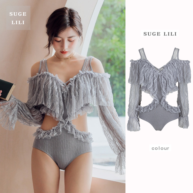 Swimsuit women's 2019 new ins swarm with small breasts to woo super-fairy South Korean sexy beauty back with a thin lace hollowed-out
