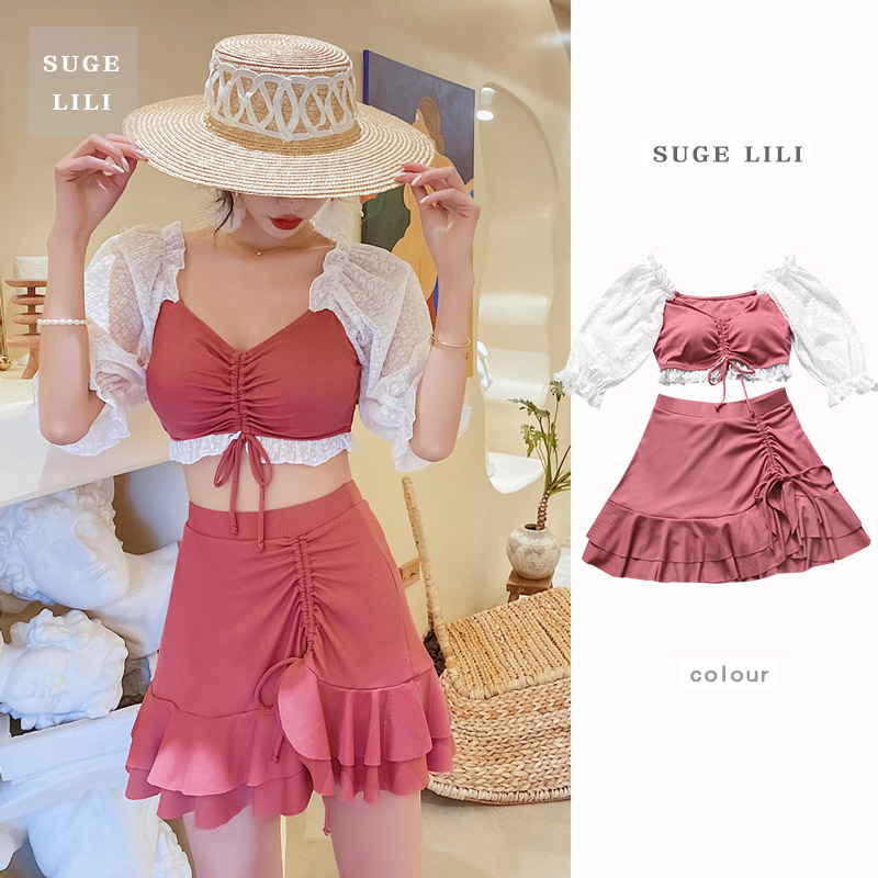 Swimsuit Women Two style two sets of skirts with sleeves cover slim 2021 new teenage girl spa swimsuit