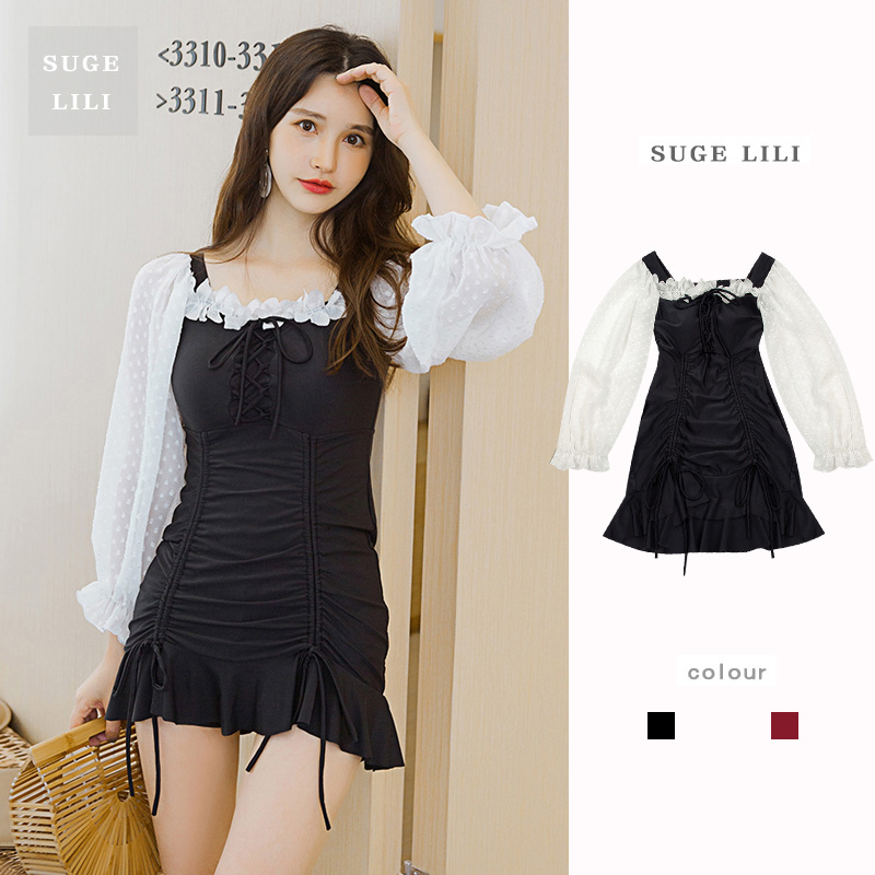 Swimsuit women's conservative even body display slim cover pleated Rope Foam Spa Dress Style long sleeve Andromeda Fan swimsuit