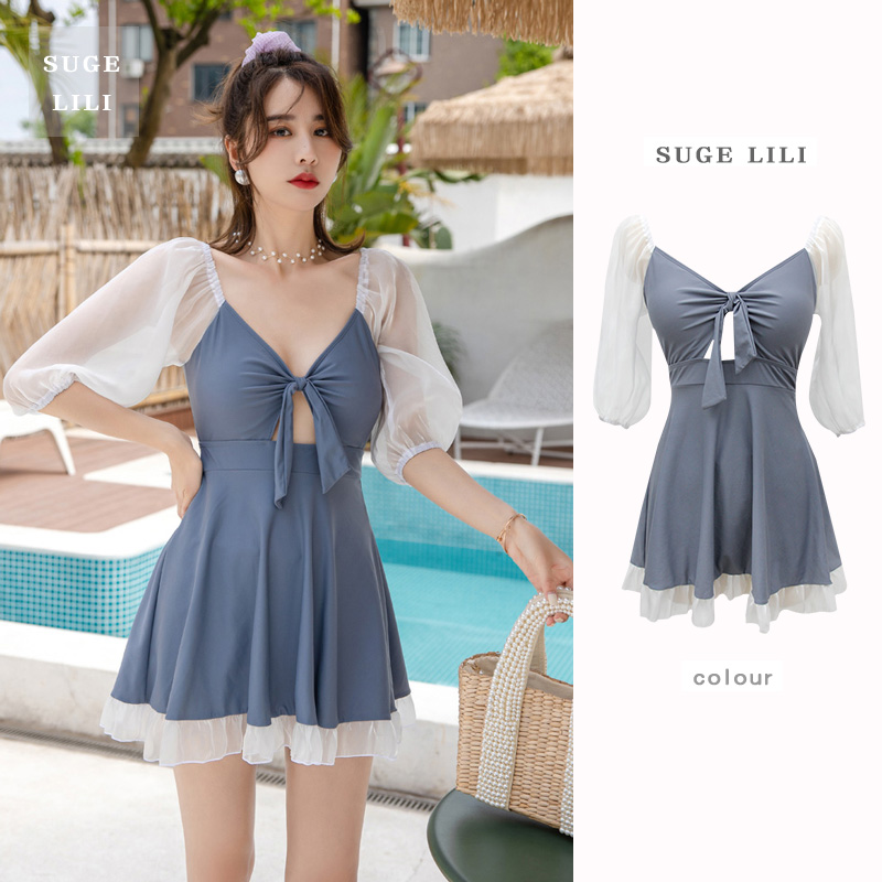 Swimsuit girl 2021 new dress - style conservative fairy van shade and thin Korean sweet in young girls hot spring