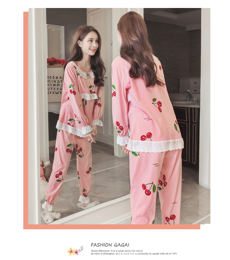 Bộ đồ ngủ Bộ đồ ngủ nữ mùa xuân và mùa thu tay dài Cotton Hàn Quốc Sinh viên tươi mặc mùa đông Dịch vụ mặc nhà bộ jum đẹp