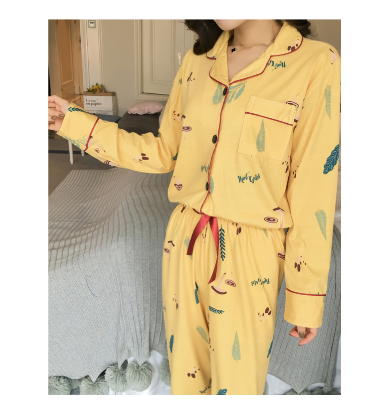 Đồ ngủ mùa thu và mùa đông nữ mùa xuân và mùa thu Phiên bản Hàn Quốc của chiếc áo len dài tay cotton lỏng mới có thể mặc được bộ pijama nam