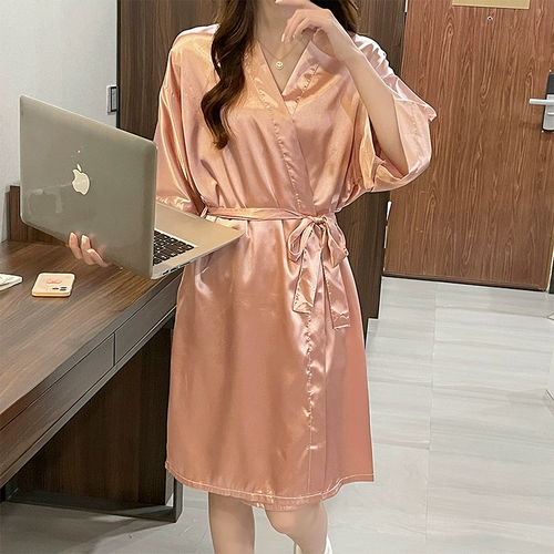 Японское кимоно, ремень, летний тонкий банный халат, шелковая пижама