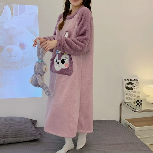 Утепленная коралловая бархатная осенняя пижама, юбка, фланелевый мультяшный лонгслив, популярно в интернете