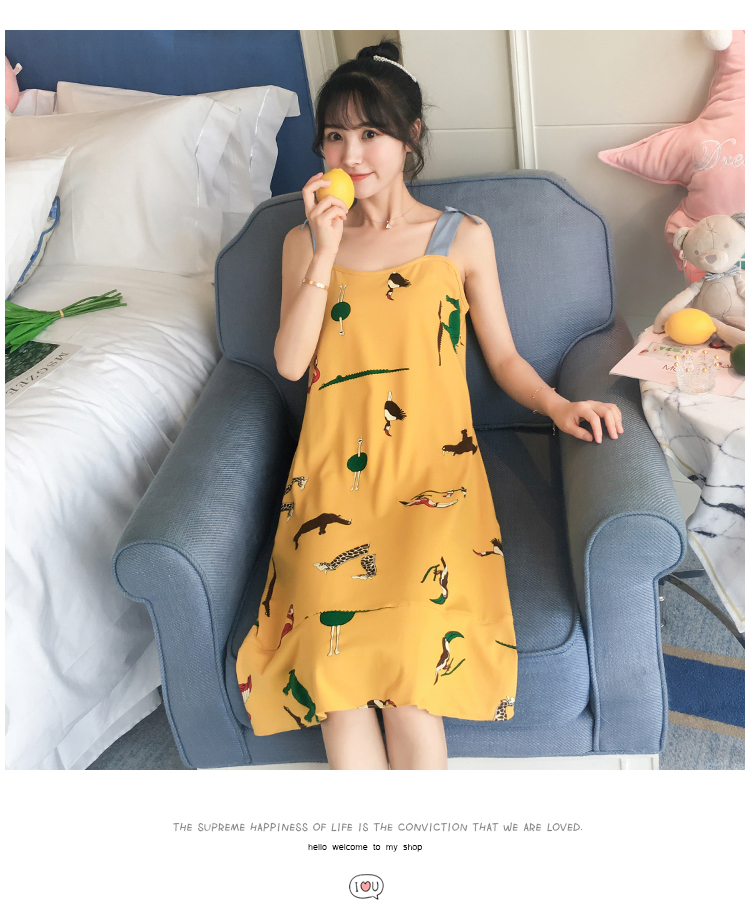 Đồ ngủ nữ ngọt ngào mùa hè không tay cotton sling nightdress mùa hè mỏng phần tươi và đáng yêu phụ nữ phục vụ nhà bông - Đêm đầm váy ngủ sexy