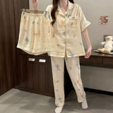 Хлопковая куртка, штаны, весенняя пижама, летний комплект, домашняя одежда, 3 предмета