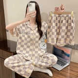 Комплект, хлопковая летняя мультяшная пижама, 3 предмета, коллекция 2022, короткий рукав, большой размер