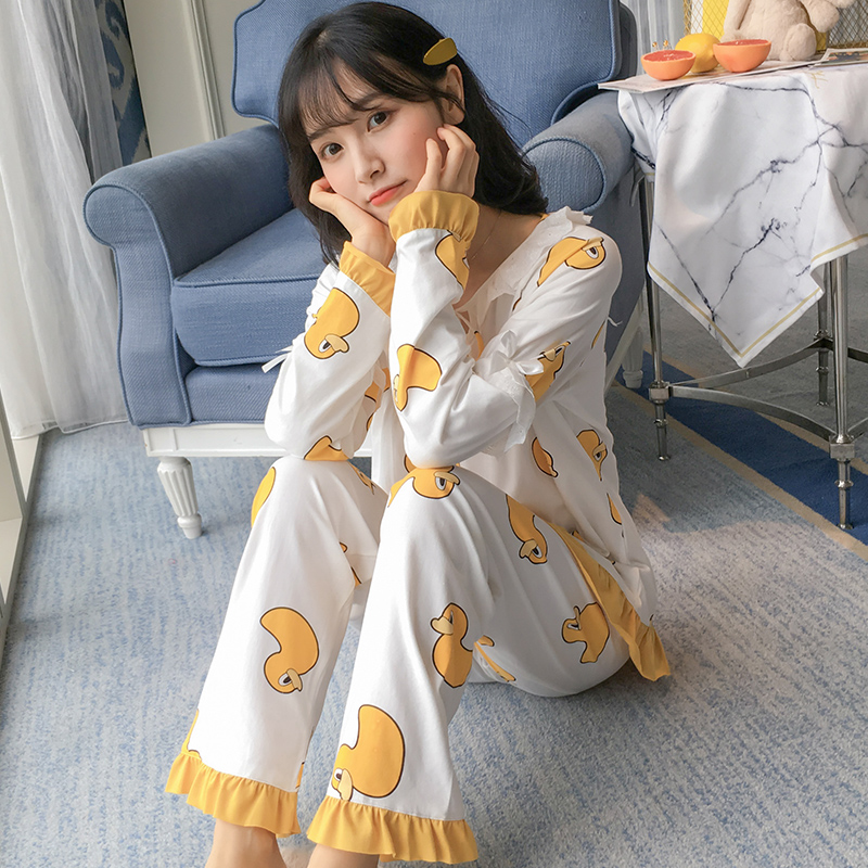 Princess style pajamas women summer cotton thin section spring and autumn cute student long sleeve Korean two-piece suit home wear