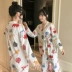 Bộ đồ ngủ phong cách Nhật Bản phụ nữ mùa xuân và mùa thu cotton tinh khiết dài tay kimono Hàn Quốc ngọt ngào và dễ thương bộ đồ mỏng phần mùa thu và mùa đông dịch vụ tại nhà - Bộ Pajama