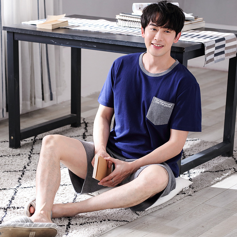 Có thể mặc bộ đồ ngủ mùa hè mỏng bông đàn ông Hàn Quốc phiên bản của phiên bản Hàn Quốc của tập hai mảnh bông giản dị quần áo nhà lỏng lẻo.