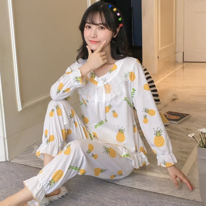 Princess style pajamas women's spring and autumn Korean version cute long-sleeved two-piece suit loose cotton thin summer home clothes