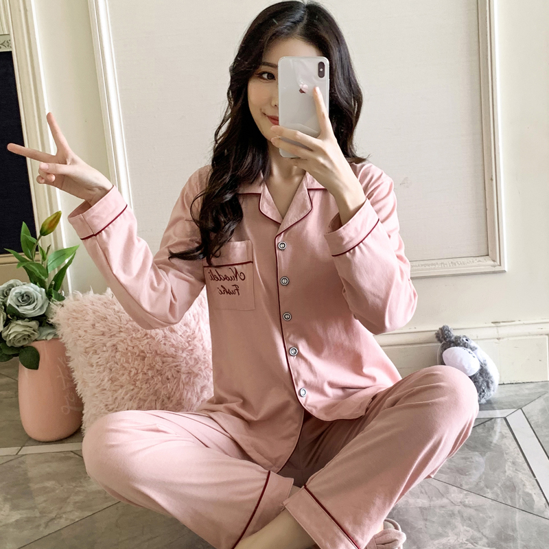 Pure cotton women's pajamas women's spring and autumn Korean version of the student fresh and sweet long-sleeved cardigan casual home clothes winter suit