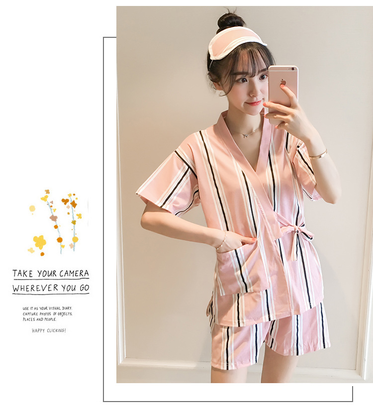 Bộ đồ ngủ nữ mùa hè Áo cotton Nhật Bản Bộ đồ hai mảnh ngọt ngào Sinh viên dễ thương Dịch vụ tại nhà Hàn Quốc đồ mặc nhà