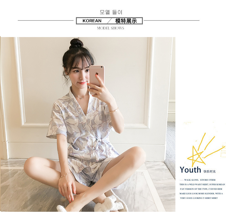 Bộ đồ ngủ nữ mùa hè Áo cotton Nhật Bản Bộ đồ hai mảnh ngọt ngào Sinh viên dễ thương Dịch vụ tại nhà Hàn Quốc đồ mặc nhà