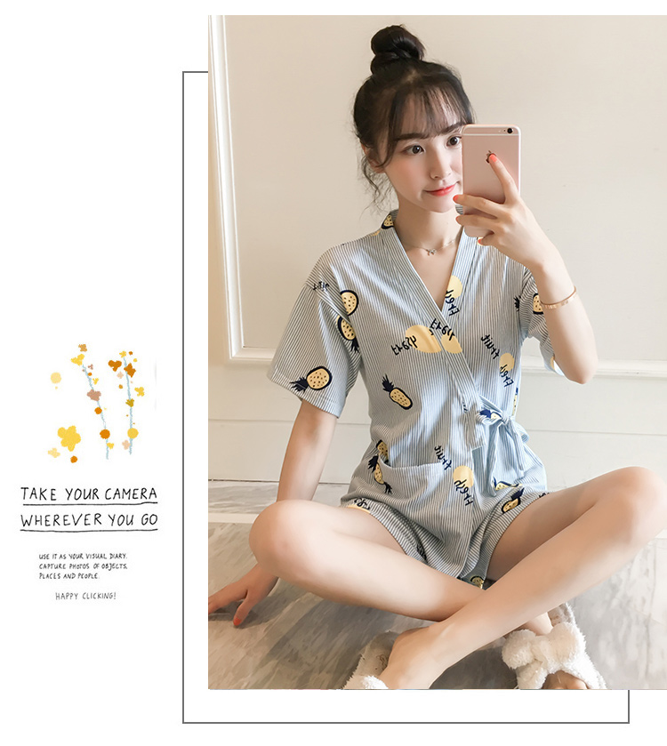 Bộ đồ ngủ nữ mùa hè Áo cotton Nhật Bản Bộ đồ hai mảnh ngọt ngào Sinh viên dễ thương Dịch vụ tại nhà Hàn Quốc đồ mặc nhà