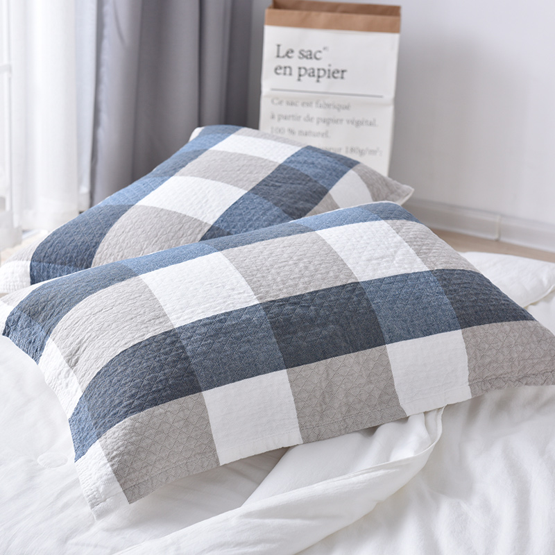 High-grade cotton pillow towel 2022 new pair of plaid couple boys pillow towel gauze summer single simple