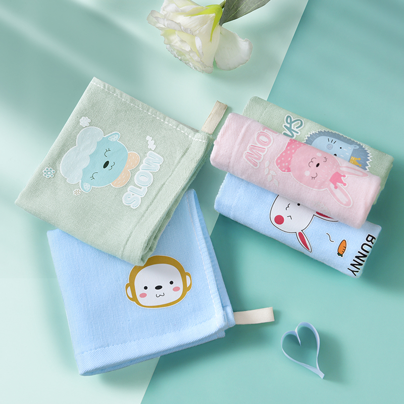5pcs Gauze Pure Cotton Face Wash Sweat Small Square Towel Square Cotton Absorbent Four Sided Kindergarten Towel With Lanyard