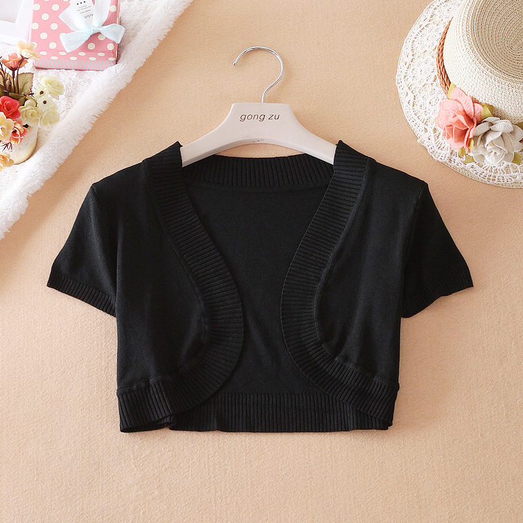 Mùa hè mới Hàn Quốc kẹo màu kem chống nắng nhỏ khăn choàng vest hoang dã knit cardigan siêu ngắn ngắn tay áo áo khoác nhỏ áo khoác len nữ