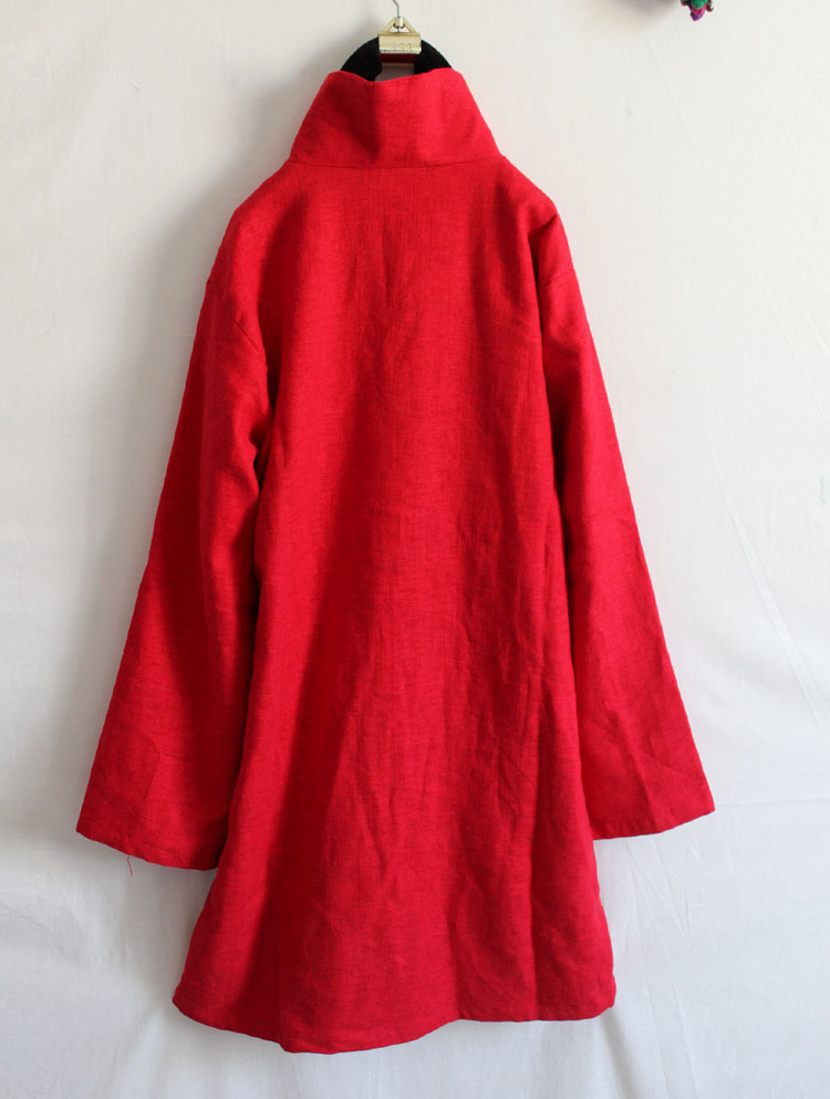 2013 phong cách dân tộc mùa thu mới khóa áo khoác dài áo khoác nữ kích thước lớn áo cotton cotton áo gió màu đỏ áo kaki nữ