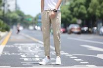 Summer small leg pants men slim mens pants calf pants legs cotton hemp pants elastic Korean version of the trend versatile casual pants