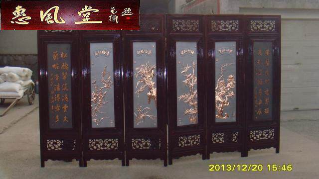 Meilan zhuju copper relief six folding screen mahogany floor-to-ceiling screen partition Chinese-style living room hotel clubhouse ornaments