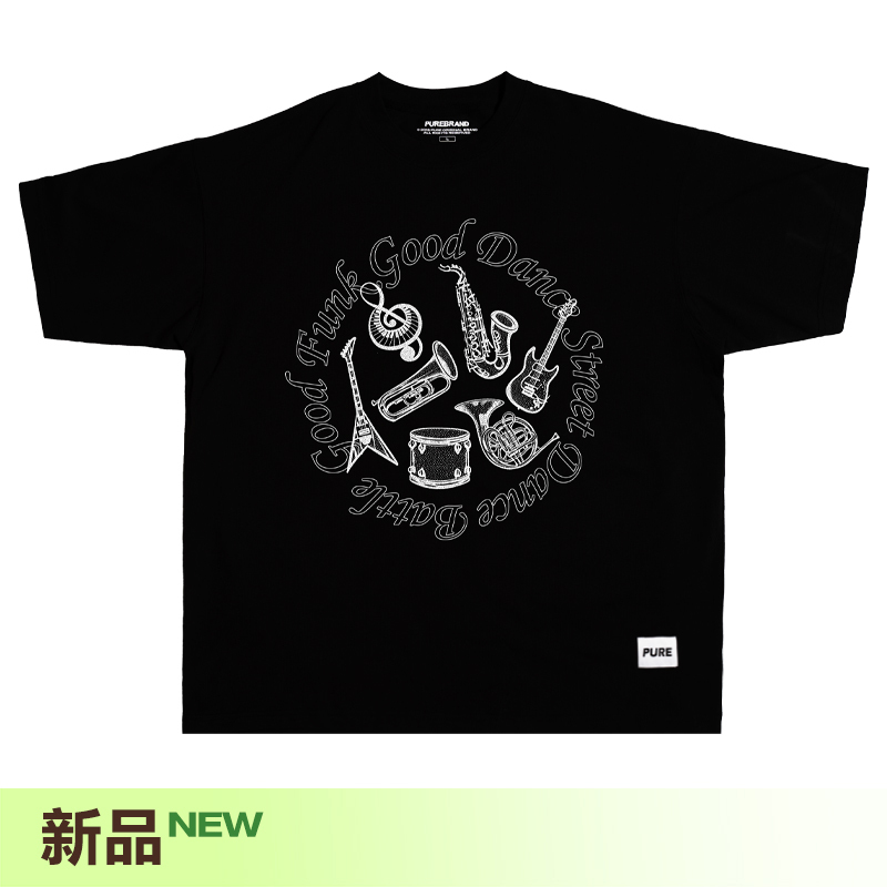 Pure Gfgd2 High-End Funk Street Dance Line Drawing Illustration T-Shirt Versatile Youthful Trendy Simple Musical Instrument Illustration