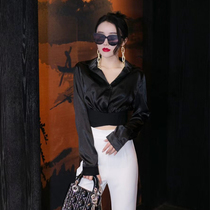 White long sleeve shirt women's thin 2022 early spring new design feeling niche Korean version of loose high waist short shirt