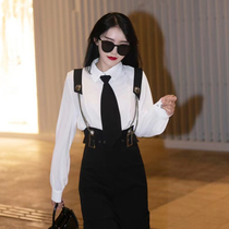 White long sleeve shirt women's autumn new design feeling niche French retro loose temperament tie foreign style jacket