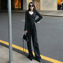 Square collar long sleeve jumpsuit women autumn new Korean version of loose hanging casual pants high waist mop wide leg pants