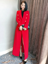 British simple black long trench coat women 2022 spring new coat slim suit collar double-breasted long coat