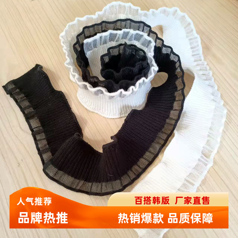 Autumn and Winter Elastic Black Small Knit Fake Collar and Fake Sleeves Material, Fashionable DIY Warm Cuffs, Korean Style Ruffled White