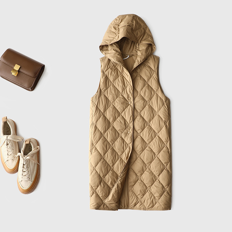 Traceable Samsung 90 White Duck down Lightweight down Vest with Inner Lining and Hood, Mid-Length Vest Jacket