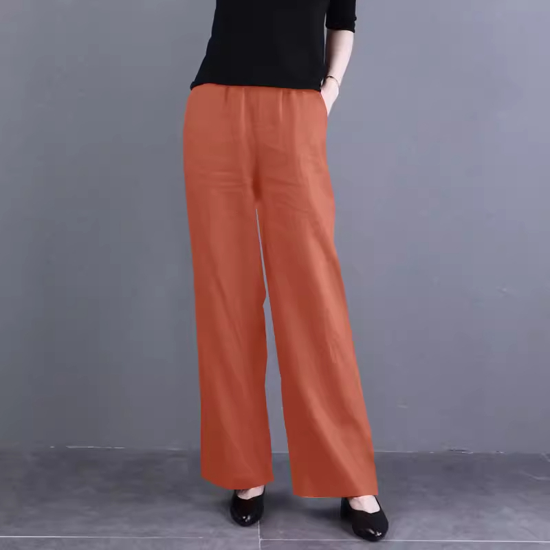 Clearance Sale: Middle-Aged and Elderly Women's Cotton-Linen Casual Wide-Leg Pants, Elastic Waist, Thin and Drapey Linen Pants for Summer