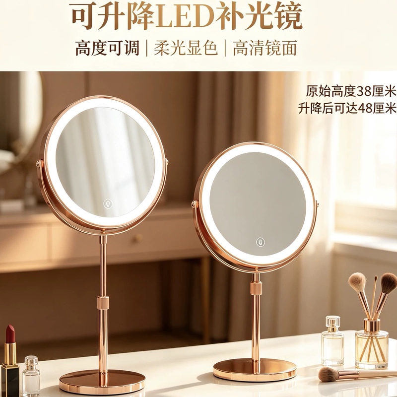 Double-Sided Mirror with 3X, 5X, and 10X Magnification, Desktop Led Lighted Makeup Mirror with Adjustable Height Double-Sided Mirror with 3X, 5X, and 10X Magnification, Desktop Led Lighted Makeup Mirror with Adjustable Height