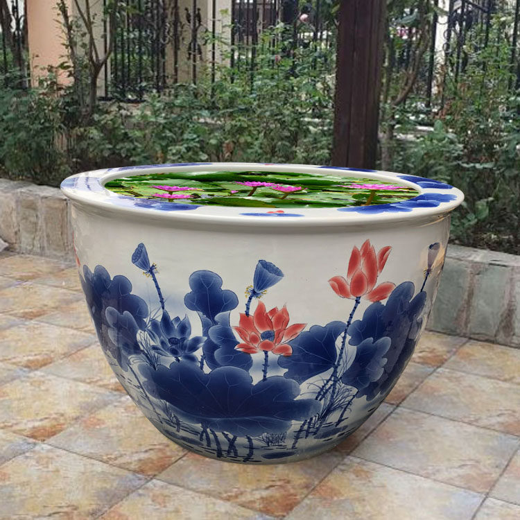 Ceramic fish tank one meter 90 cm water lily lotus tank water tank ceramic large extra large courtyard ornament flower pot Jingde