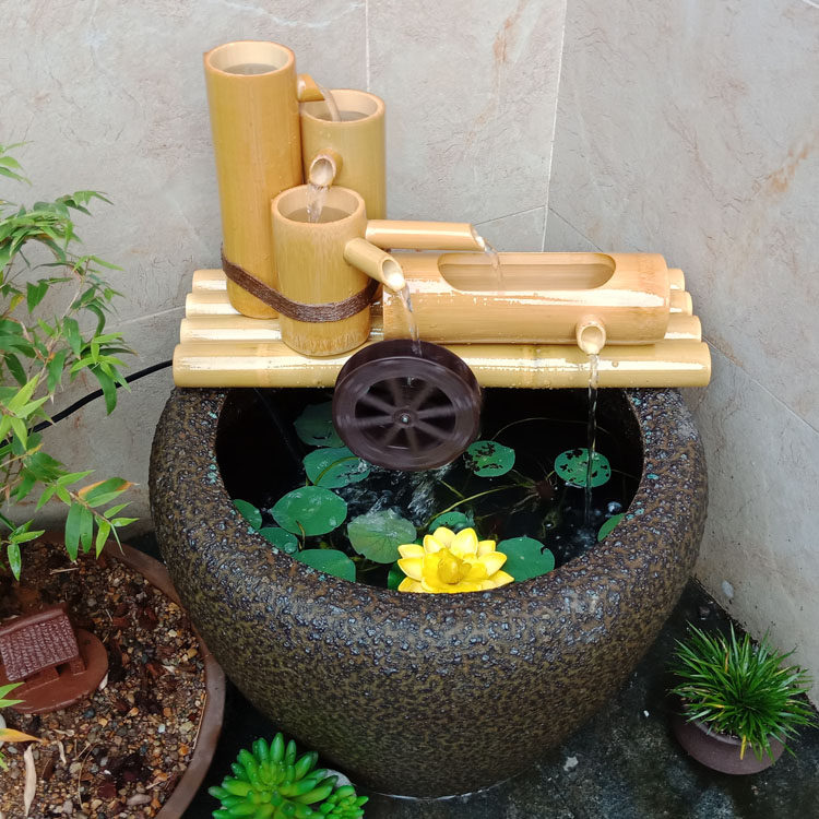 Fung Feng Shui Wheel Bamboo Flowing Water Instrumental Fountain Pendulum Pieces Living Room Office Waterscape Ceramic Fish Tank Building humidifiers