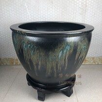 Water tank household water storage fish farming wind water tank cornucopia water lily lotus Lotus cylinder Jingdezhen ceramic fish tank Black