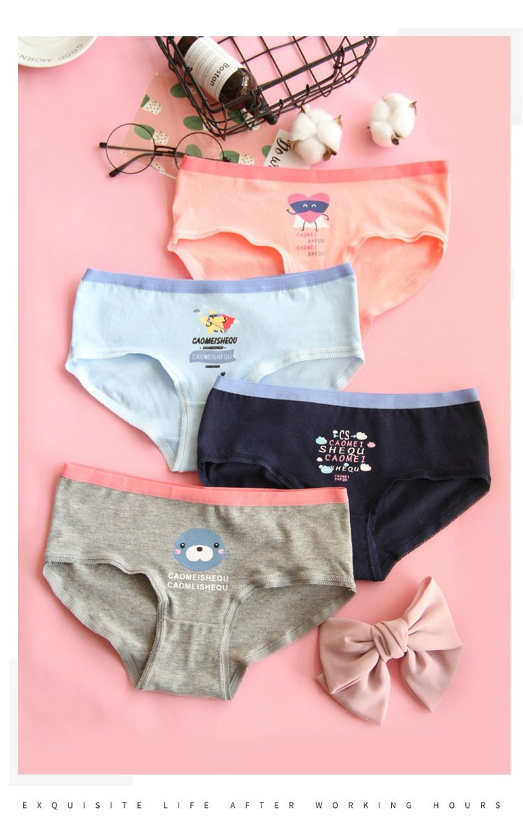 Sinh viên nữ gợi cảm cotton đồ lót in phim hoạt hình đồ lót dễ thương ở thắt lưng nữ đồ lót cotton bán buôn quần lót nguyệt san