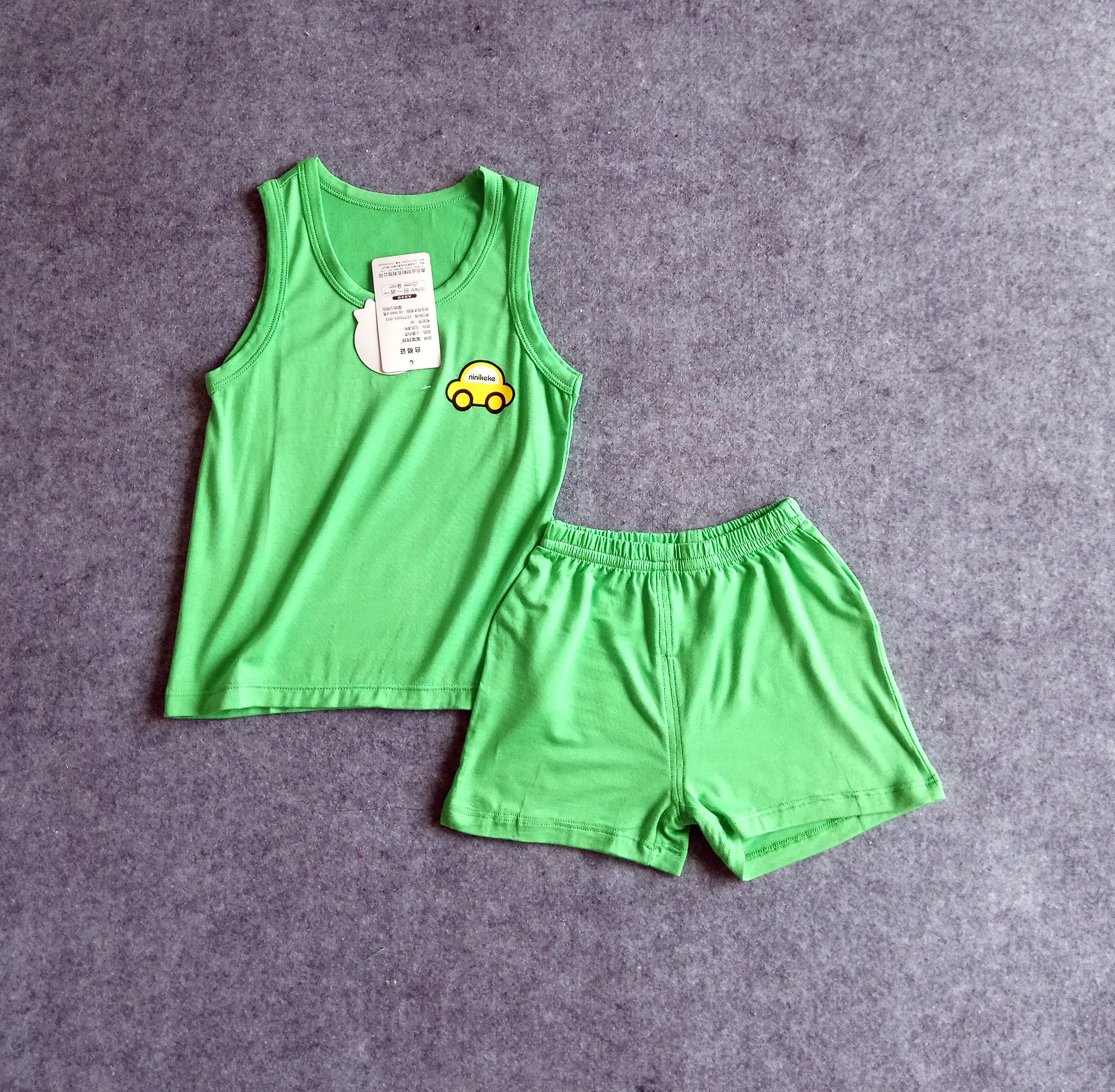 Nini 珂珂 trẻ em mùa hè phù hợp với chàng trai và cô gái phương thức vest quần hai mảnh phần mỏng không tay dịch vụ nhà