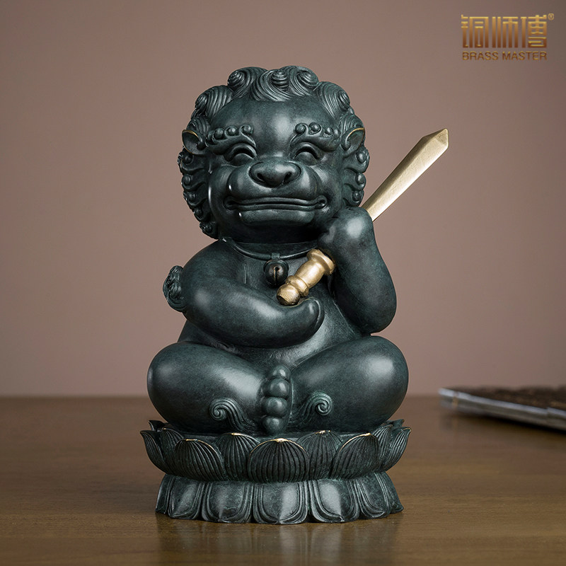 Bronze master all copper ornaments Manjushri Bodhisattva mount Wenwen lion lucky craft gifts ornaments home decorations desktop
