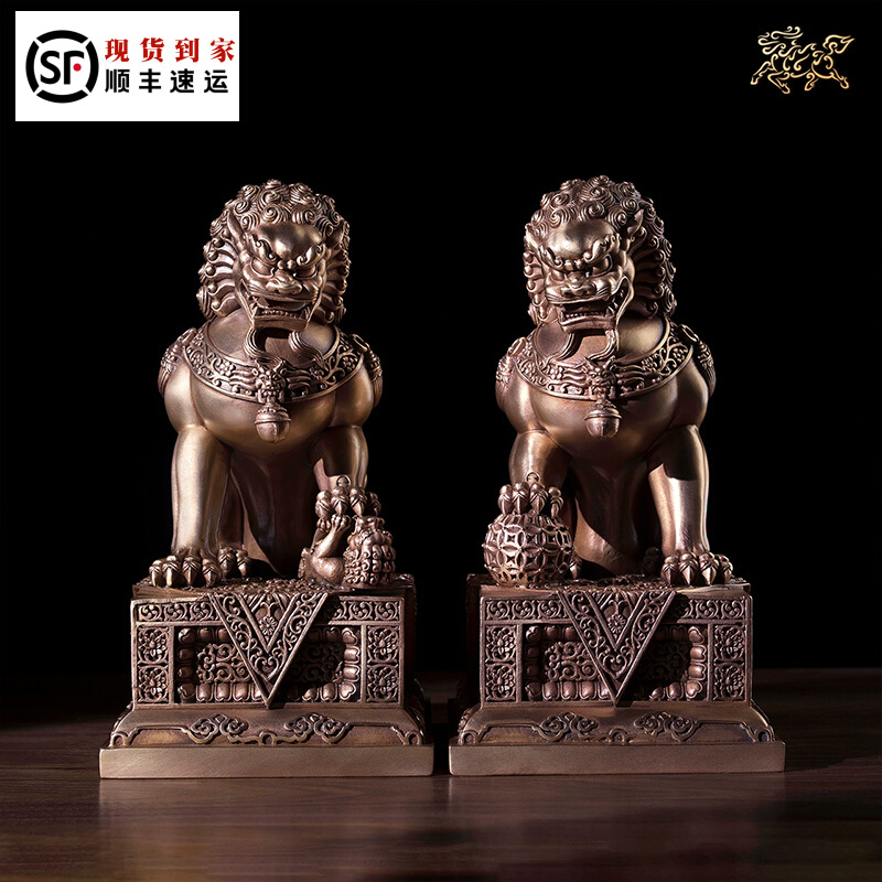 Bronze Master's bronze Forbidden City Lions swing a pair of Grand Palais Gate Lions Office Town Residence Beijing Home Feng Shui