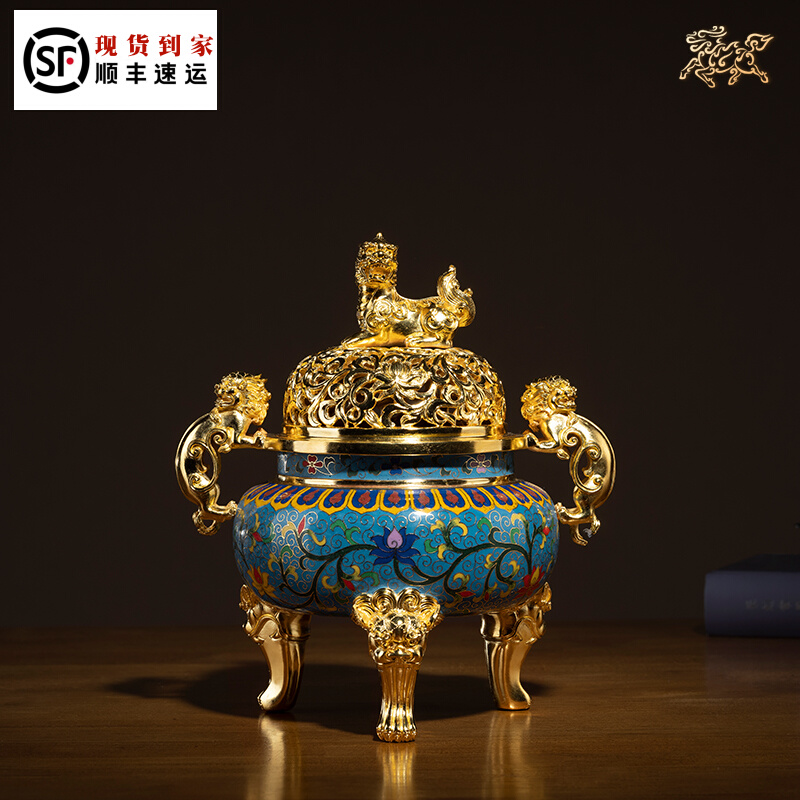 Copper Master's all-bronze incense stove < View Tai Blue's Caijing Winded > Home Residence Ornament Bronze Craft Gift Pendulum