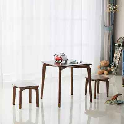Copper master copper Wood doctrine Van Gogh small table and stool learning table for shoes black walnut solid wood children's bench