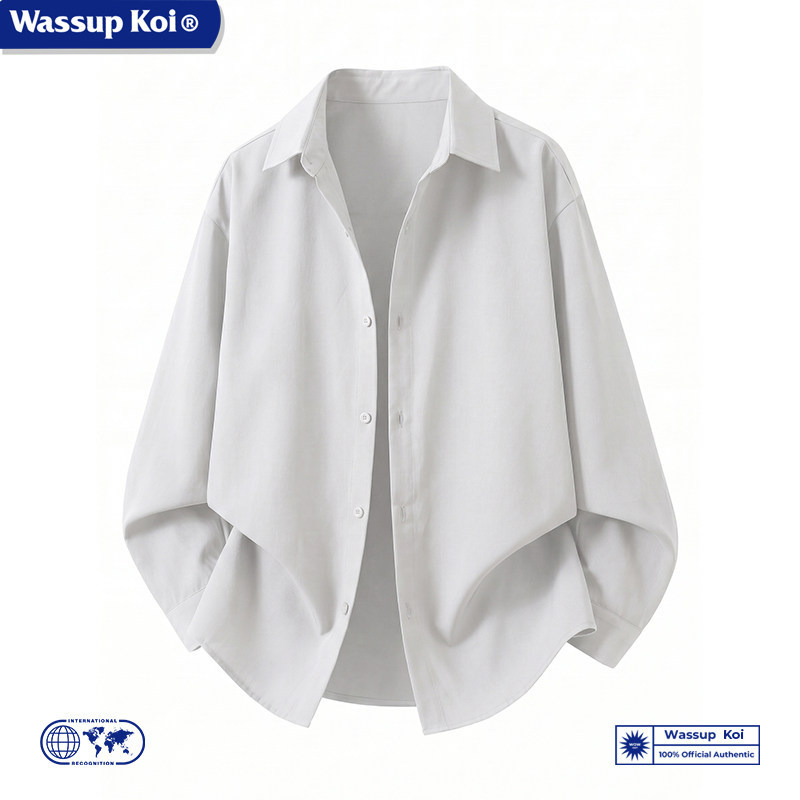 Wassup Koi Old Money Style Men's Long-Sleeved Shirt 2026 New Casual Loose Versatile Shirt Jacket with a Turn-Down Collar