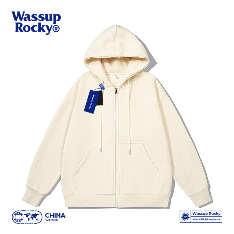 Wassup Solid Color Sports Hooded Cardigan Sweatshirt for Men and Women, Autumn and Winter Fleece-Lined, Loose Casual Zipper Jacket for Couples, Trendy