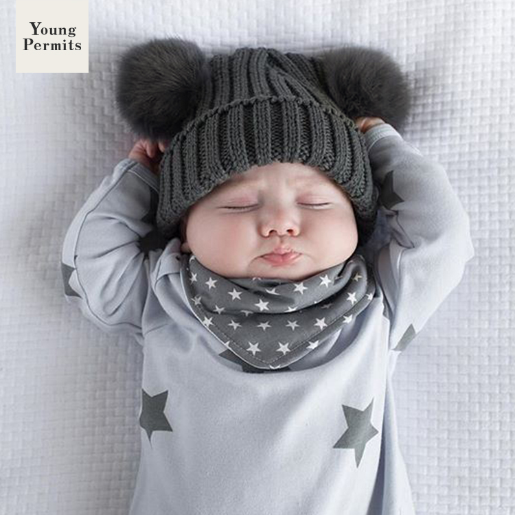 Newborn baby hat ins Autumn and winter 6-12 months rabbit hair ball male and female baby cute infant children wool hat