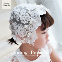 Newborn baby hat net gauze summer thin female baby 03-6 months lace princess handmade beaded court hat