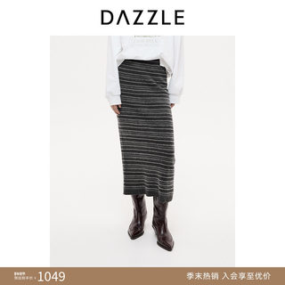 DAZZLE 地素半身裙2025年秋冬中灰色针织长半裙女